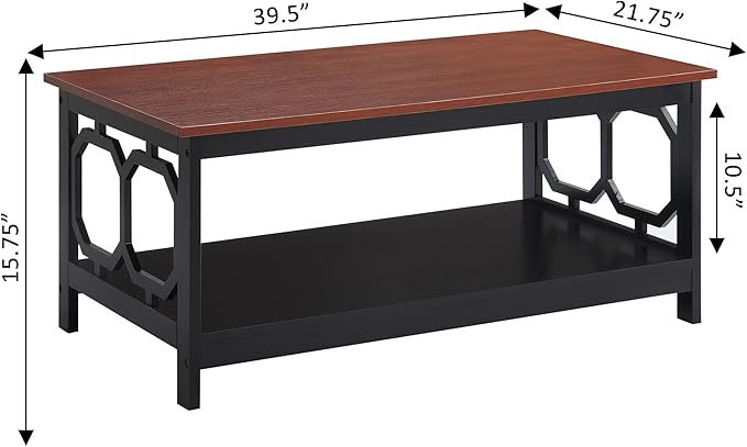 Convenience Concepts Omega Coffee Table, Cherry Top / Black Frame - Image 3
