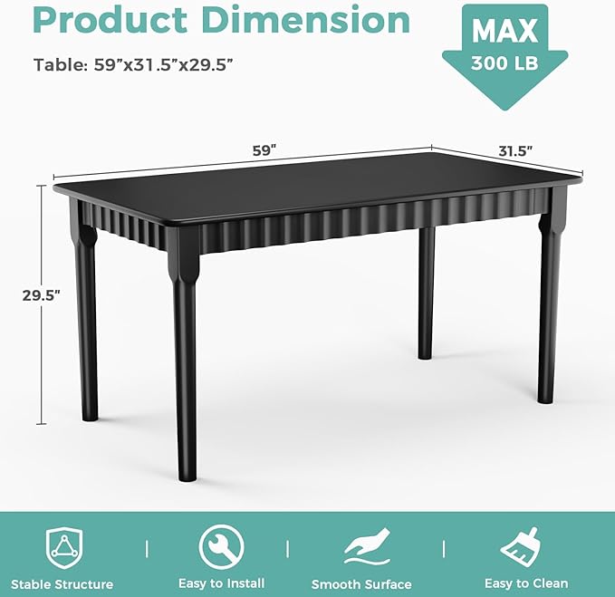 59 Inch Solid Wood Dining Table - Image 3