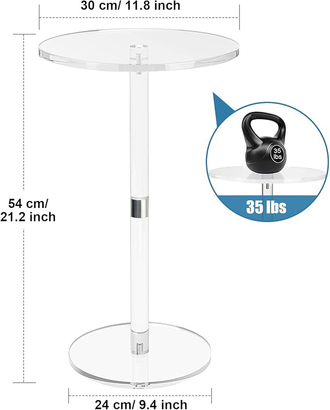 Acrylic End Table, 11.8" Round Modern Drink Table - Image 3