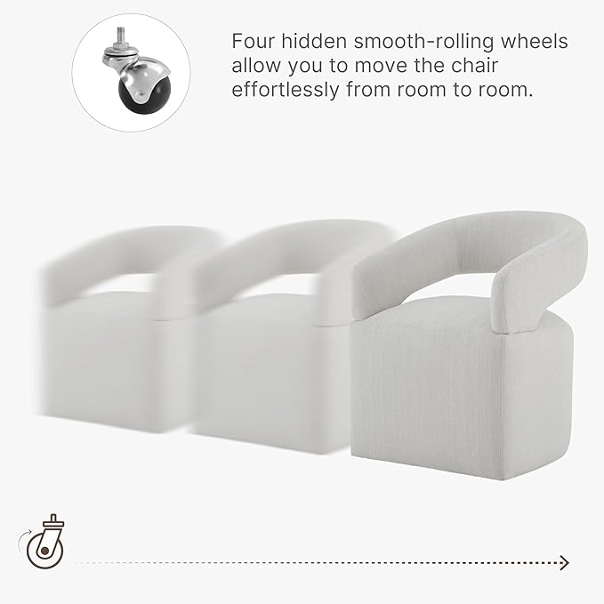 Upholstered Dining Chairs with Casters Modern Barrel Side Armchair with Rollers - Image 4