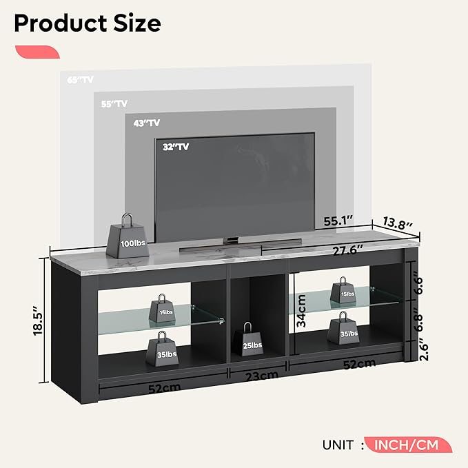 Bestier White Marble TV Stand LED Entertainment Center Gaming TV Stand - Image 2