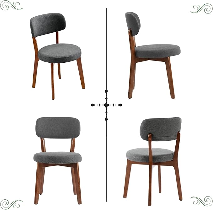 Furniliving Wooden Dining Chairs Set of 6, Mid-Century Modern Linen Upholstered - Image 7