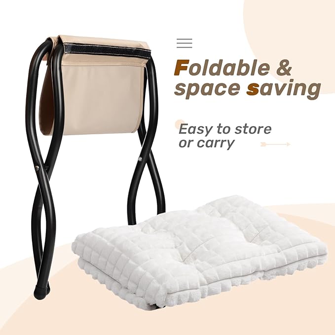 HollyHOME 15" Folding Footrest Stool, Upholstered Small Foldable Ottoman - Image 7