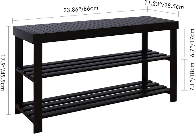 SMIBUY Bamboo Shoe Rack Bench, 3-Tier Shoe Organizer Storage Shelf - Image 3