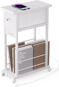Side Table with Charging Station and Drawer, Narrow End Table with USB Ports by DGSANDGPuttheCustomerFirst