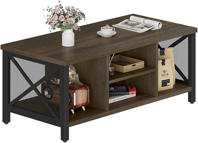 FATORRI Rustic Coffee Table for Living Room, Farmhouse Dark Wood Center Table - Image 9