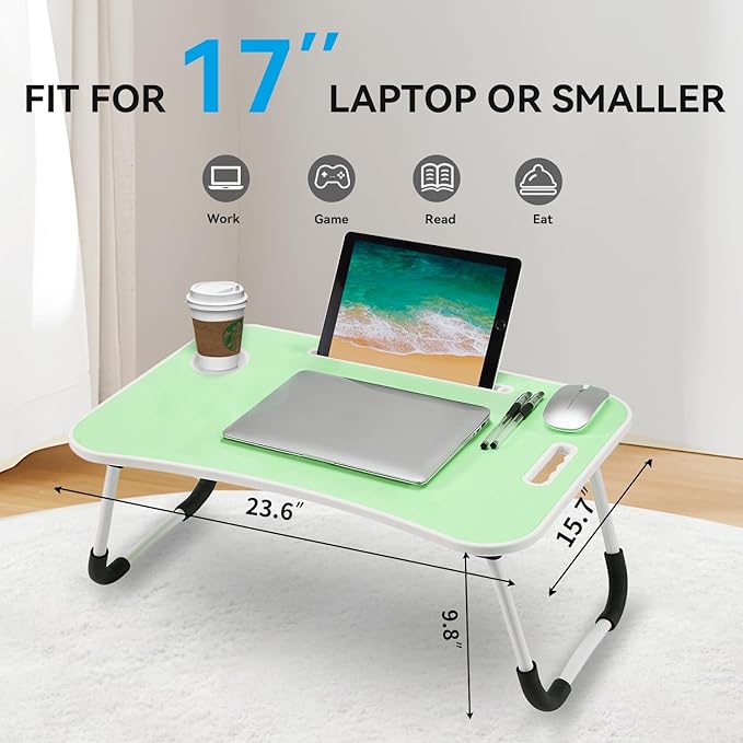 BUYIFY Folding Lap Desk, 23 Inch Portable Wood Green Laptop Bed Desk Lap Desk - Image 4