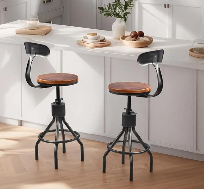 Set of 2 Vintage Bar Stool- Industrial Swivel Kitchen Dining Chair-Counter by BOKKOLIK