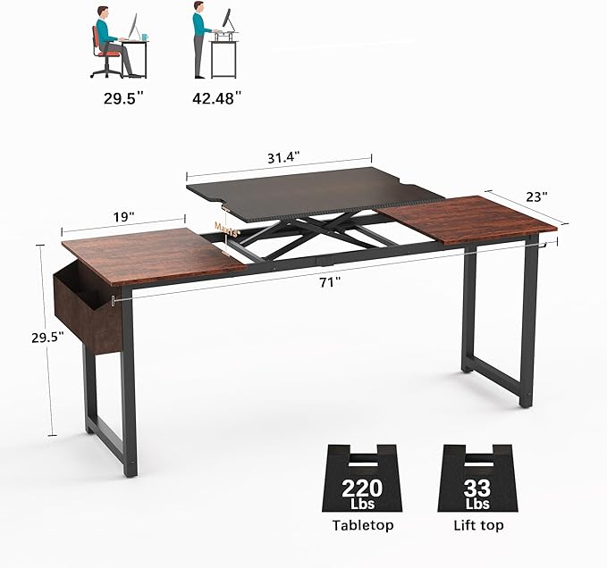 Decoholic Adjustable Height Standing Desk Whole Piece 71x23 Inch Desktop Home - Image 2