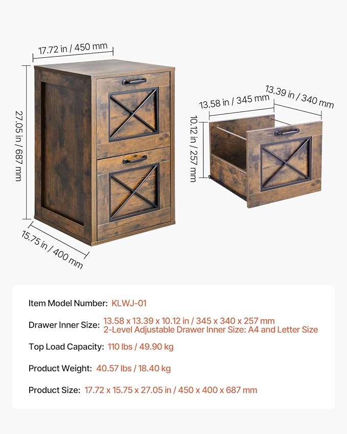 VEVOR 2 Drawer File Cabinet, Vertical Filing Storage Cabinets - Image 3