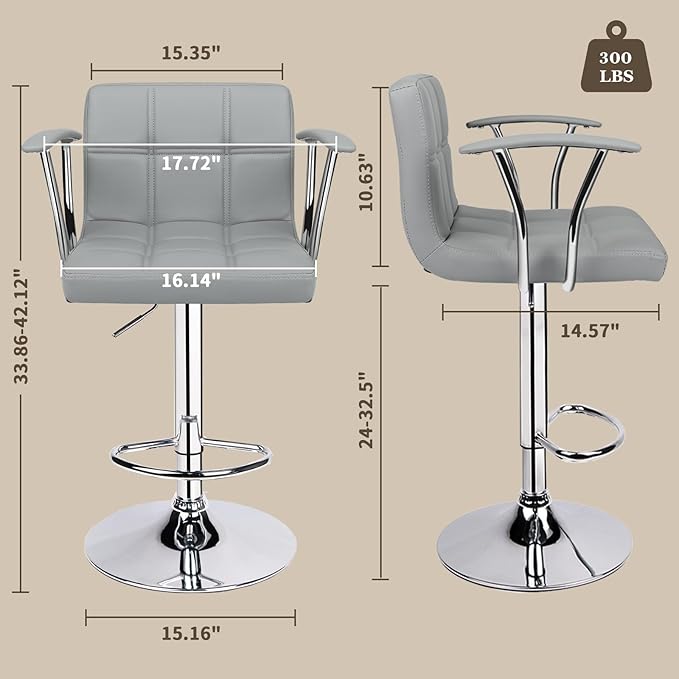 Bar Stools Set of 2, Armrest Adjustable Swivel Barstools - Image 3