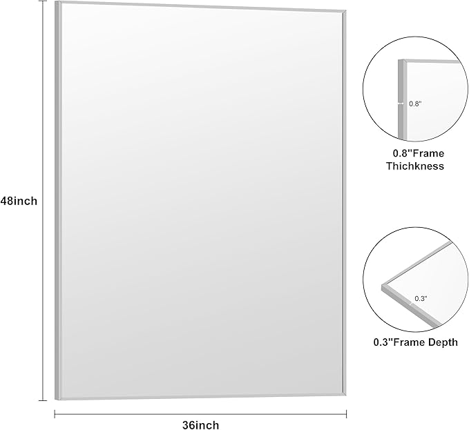 KOCUUY Silver Bathroom Mirror, Brushed Nickel Vanity Mirror - Image 9