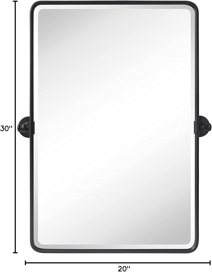 Farmhouse Pivot Rectangle Bathroom Mirror Black Metal Framed Tilting Beveled - Image 9