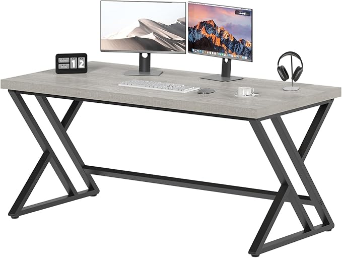 LVB Grey Desk, Industrial Wood Home Office Computer Desk - Image 4