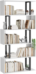 Gadroad 5 Tier Geometric Bookcase, S Shaped Bookshelf, Wood Decorative Storage by Gadroad