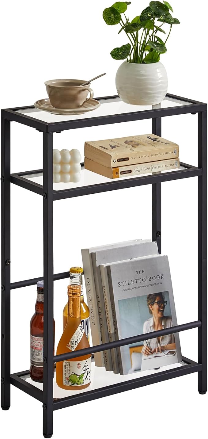 IBUYKE Narrow Side Table with Storage Shelf, 3 Tier Slim End Table, Modern Sofa by IBUYKE