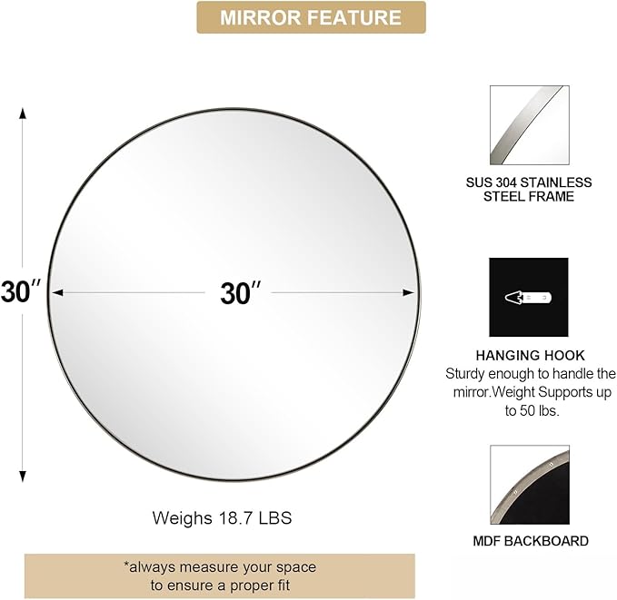 ANDY STAR 30" Round Brushed Nickel Bathroom Mirror - Image 2