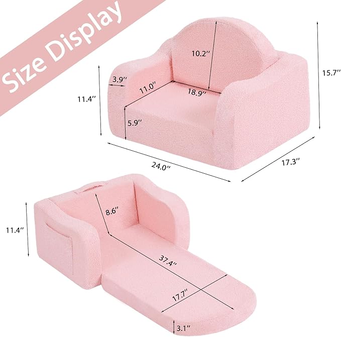 Welnow Kids Sofa, 2-in-1 Soft Sherpa Toddler Chair, Convertible Toddler Couch - Image 3