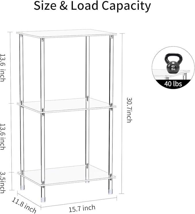 Clear Acrylic Side Table, 15.7" L x 11.8" W x 30.7" H, 3-Tier End Table - Image 3