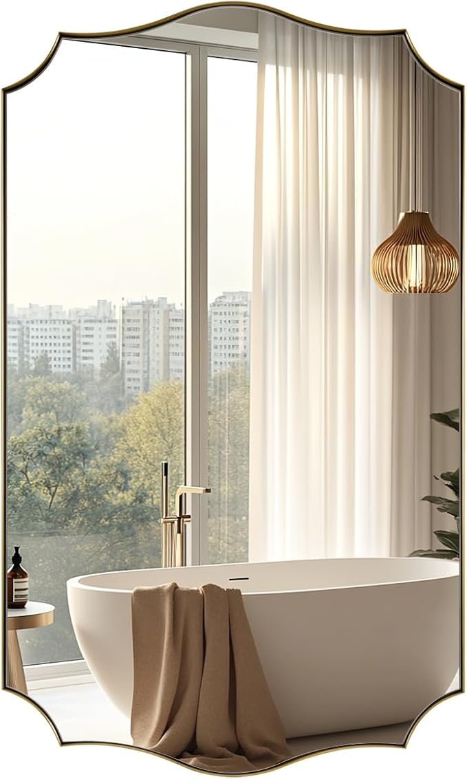Gold Bathroom Mirror, Curved Mirror in Anti-Rust SUS304, Thin Metal Framed - Image 9