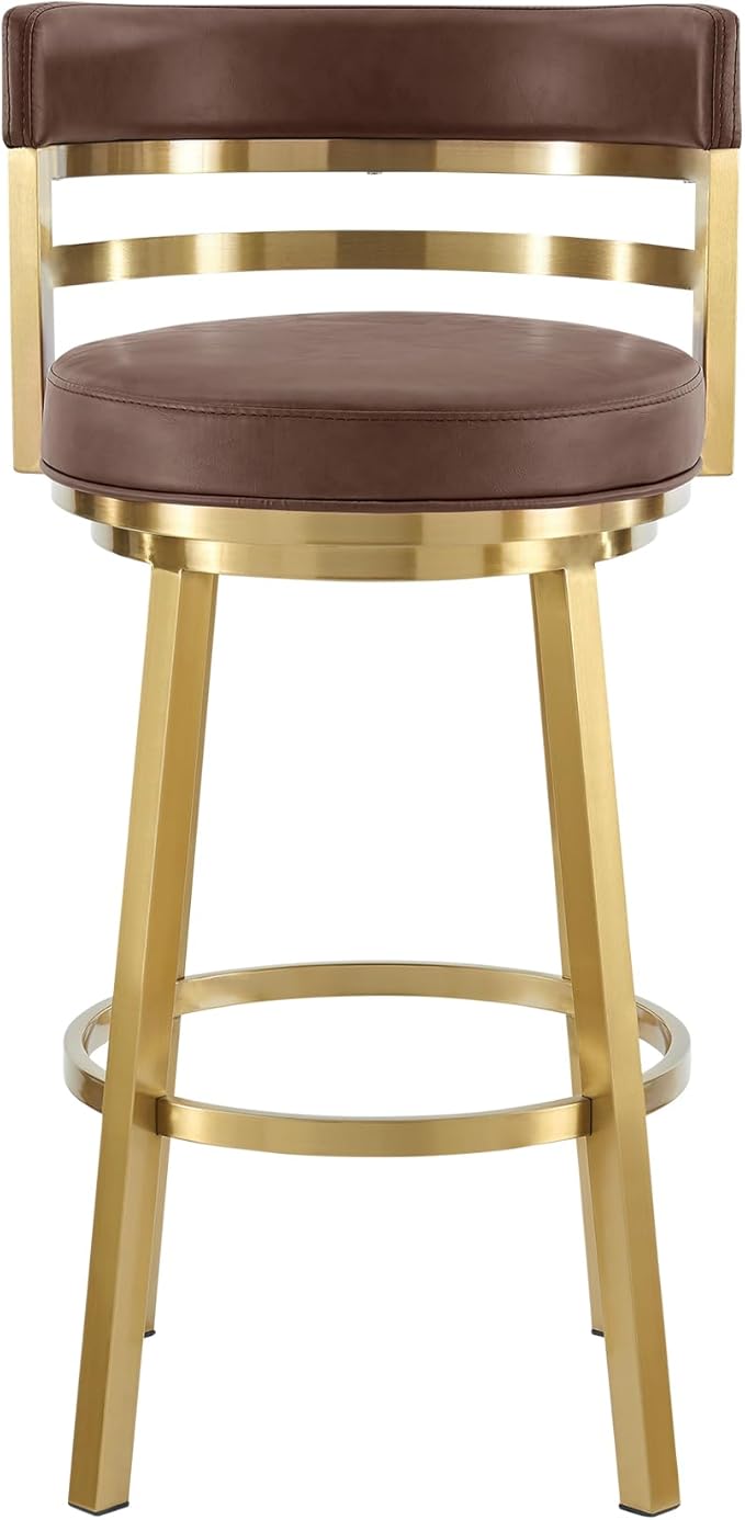 Armen Living Madrid 30" Seat Height Swivel Modern Vintage Coffee Faux Leather - Image 5