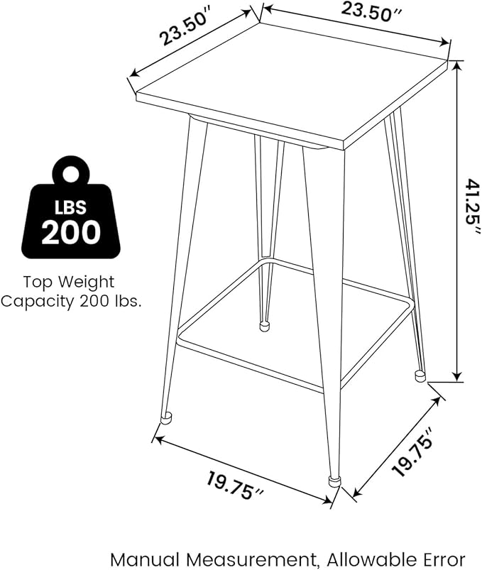 Glitzhome 41.25" H Modern Style Square High Heavy-Duty Metal Bar Table - Image 2