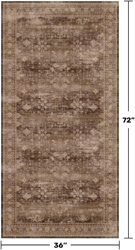 Brown Boho Washable 3x6 Large Kitchen Runner Rug, Indoor Entryway Home Office - Image 2