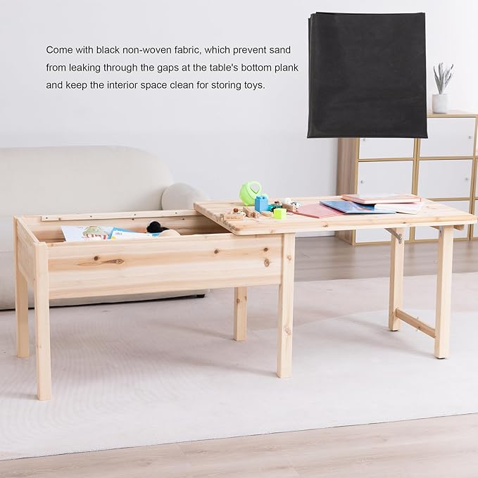 BIRASIL Wooden Kids Table with Storage, Sensory Tables with Folding Lid - Image 4