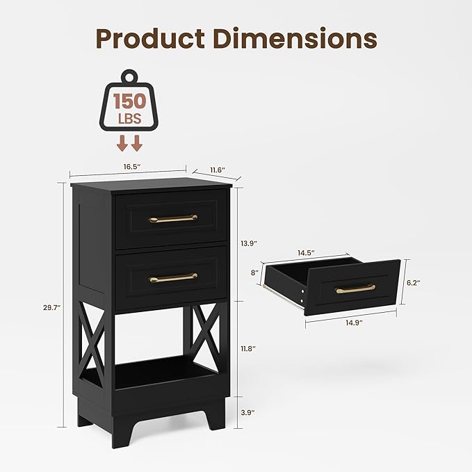 Tall Nightstand Set of 2 Side Table - Image 3