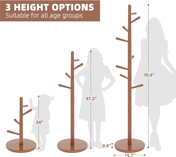 Uniclinens Coat Rack Freestanding Solid Wood Coat Tree Standing - Image 3