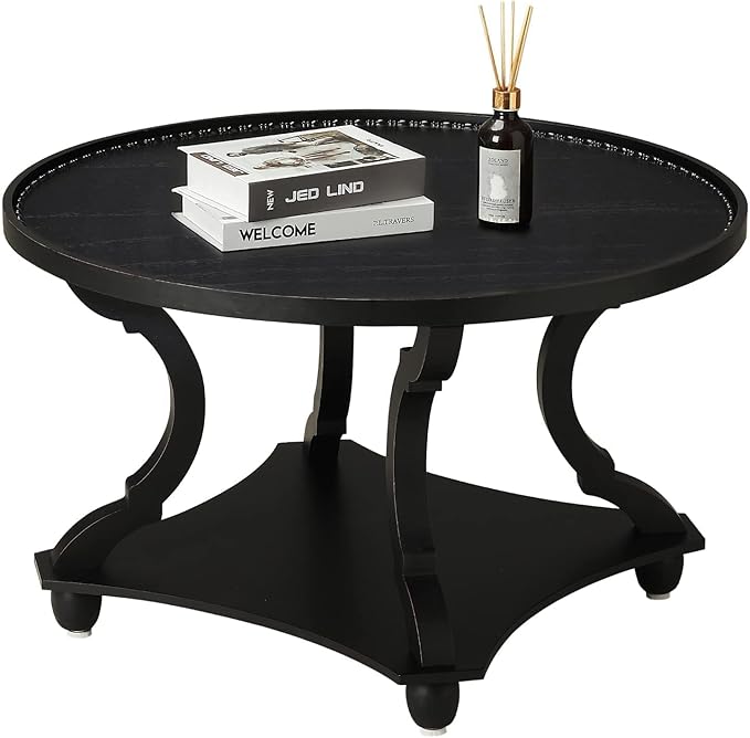 Wnutrees Farmhouse Round Coffee Table, Wood Tray Top Circle Coffee Table by Wnutrees