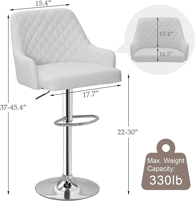 VECELO Adjustable Bar Stools Set of 2, Bar Height Stools - Image 3