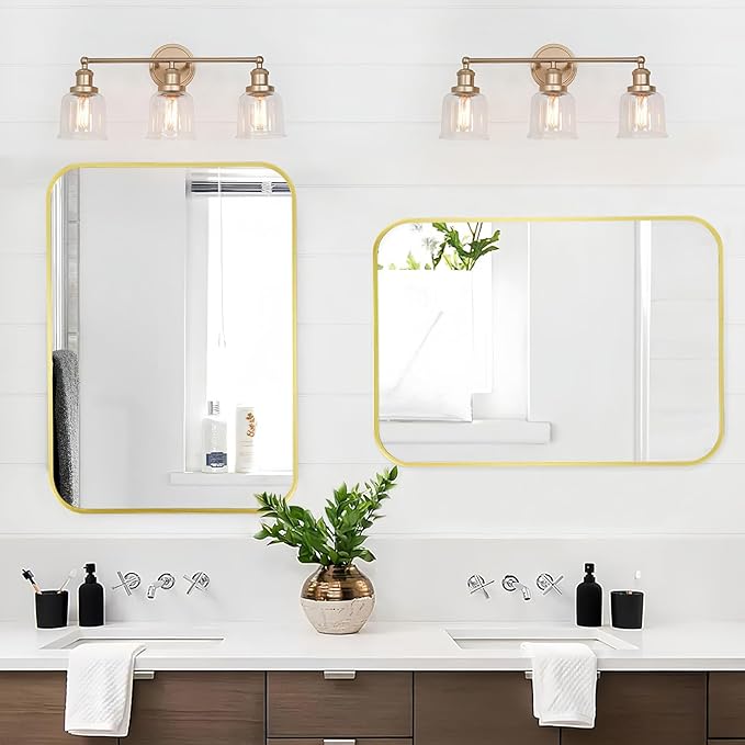 Matte Gold Mirror, 26x38 Inch Brushed Gold Mirror, Aluminum Alloy Framed Vanity - Image 7