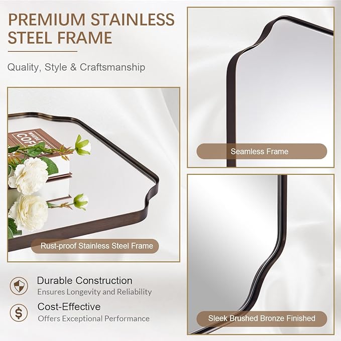 ANDY STAR Rectangle Mirror 30x40 Inch, Brushed Bronze Scalloped Mirror - Image 4