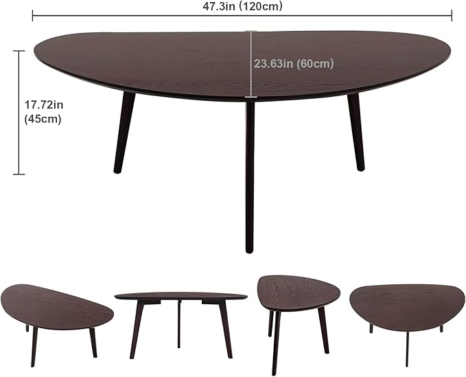 FIRMINANA Mid Century Modern Coffee Table, Large Oval Small Mangotop Coffee - Image 3