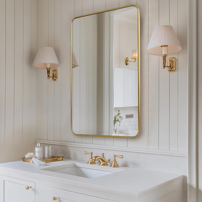 ANDY STAR 24x36 Rectangle Bathroom Mirror, Brushed Gold Stainless Steel Metal - Image 9