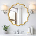 PROHOMEWARE Gold Round Mirror 20 Inch Wavy Bathroom Vanity Mirror Gold Frame by PROHOMEWARE