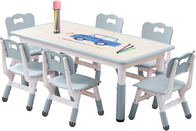 Kids Table and Chairs Set, Height Adjustable Desk by HAPPYMATY