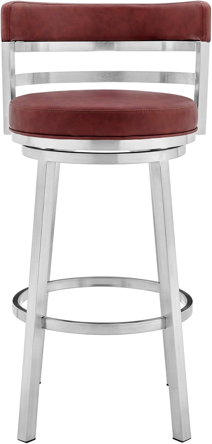 Armen Living Madrid 26" Seat Height Swivel Modern Red Faux Leather and Brushed - Image 5