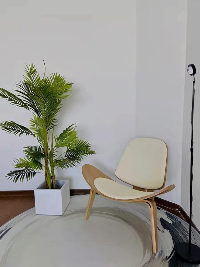 Hans Wegner Style Three- Legged Shell Chair Ash Plywood White Faux Leather - Image 2