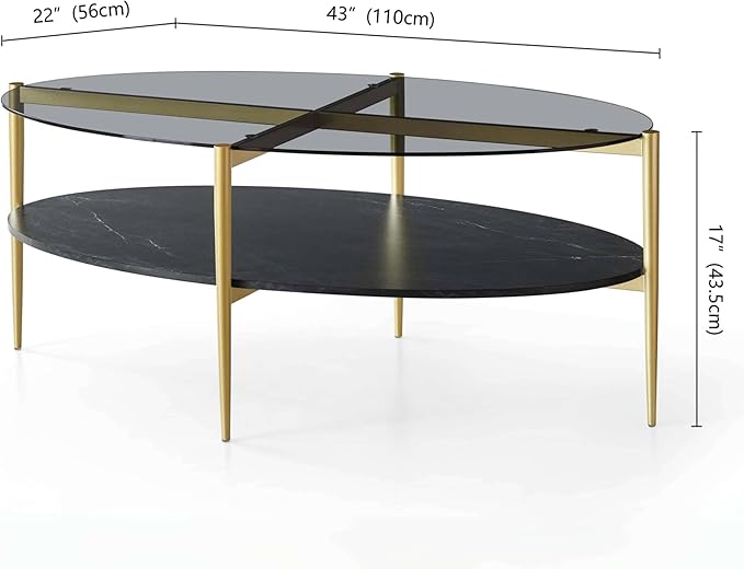 Oval Glass Coffee Table, Mid-Century Modern Design, L43 x W22 x H17 inch - Image 2