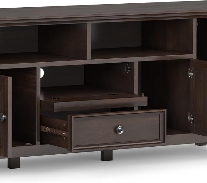 SIMPLIHOME Amherst 72-inch Wide Solid Wood TV Stand in Brunette Brown, - Image 8
