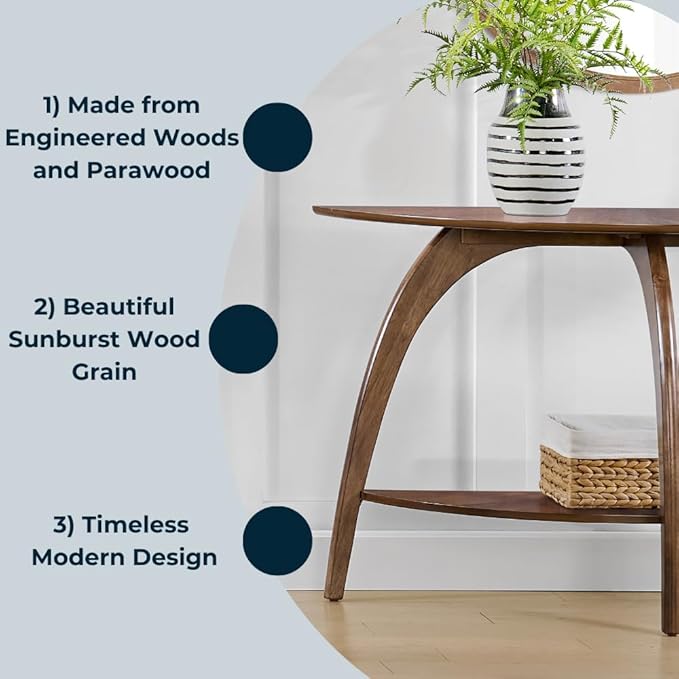 Martin Svensson Home LAX Walnut Brown 48-Inch Half-Moon Wood Sofa Console Table - Image 3
