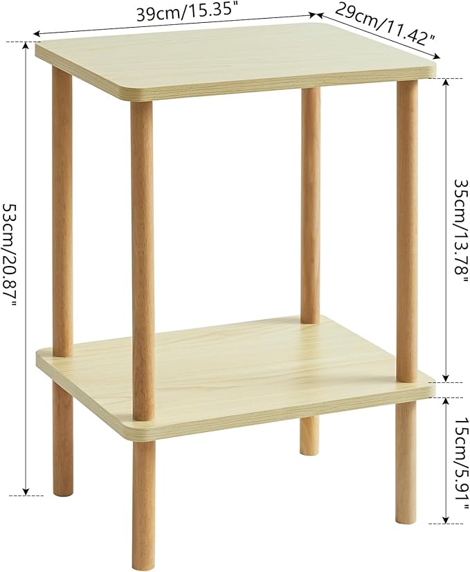 IBUYKE 2-Tier Side Table, Solid Wood Tall End Table - Image 3