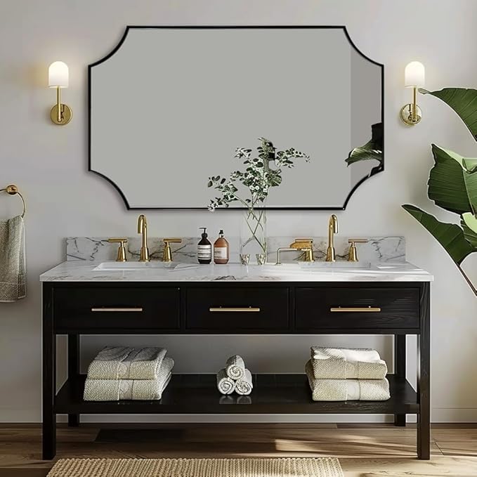 ANDY STAR 30x48 Inch Mirror, Matte Black Bathroom Vanity Mirror, Scalloped - Image 3