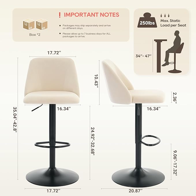 COLAMY Bar Stools Set of 4, Modern Swivel Bar Chairs, Adjustable Upholstered - Image 2
