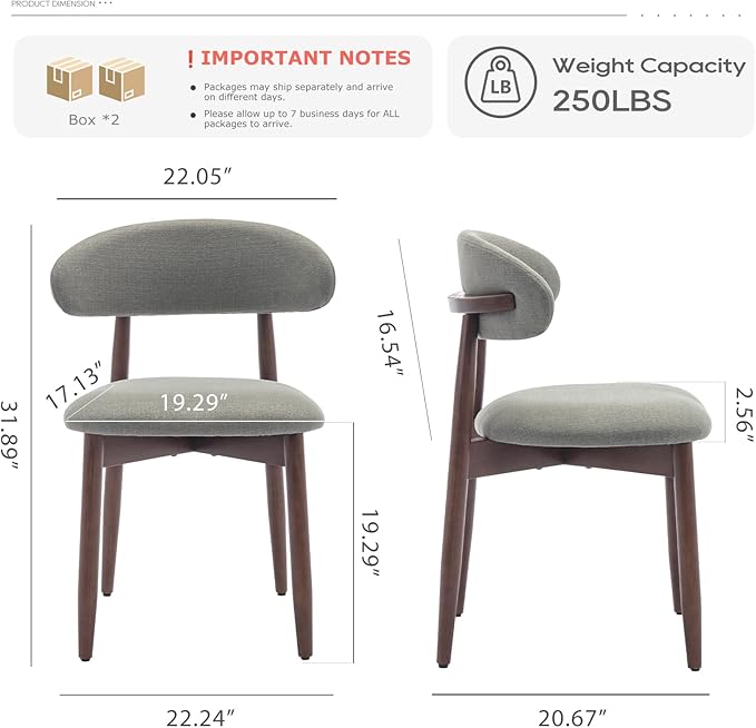 COLAMY Wooden Dining Chairs Set of 4, Modern Fabric Upholstered Dining Room - Image 2