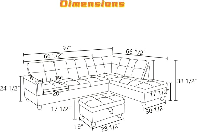 L Shaped Sectional Couch with Otttoman, Apartments - Image 2