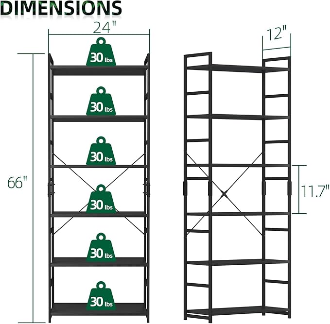 OTK 6 Tier Adjustable Bookshelf, Tall Bookcase, Office Shelf Storage Organizer - Image 3