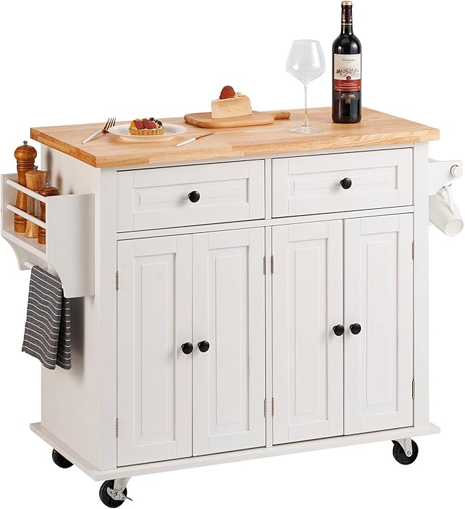 VEVOR Kitchen Island Cart with Solid Wood Top, 35.4" Width Mobile Carts with by VEVOR